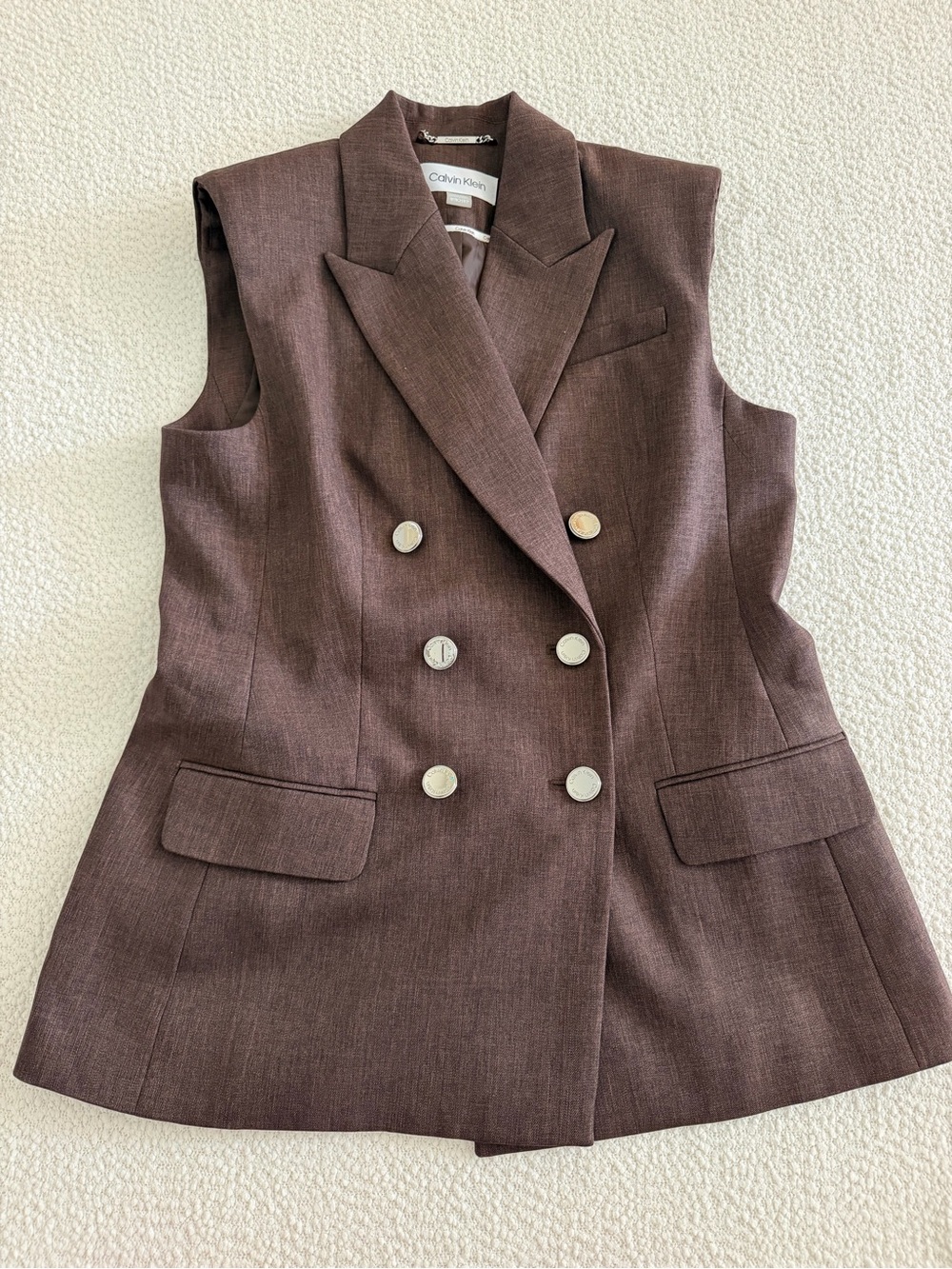 Calvin Klein Women's Double-Breasted Brown Sleeveless Blazer Vest